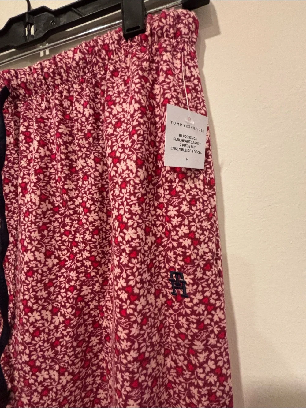 Tommy Hilfiger Red Floral Pajama Set with Navy Trim - Picture 8 of 9